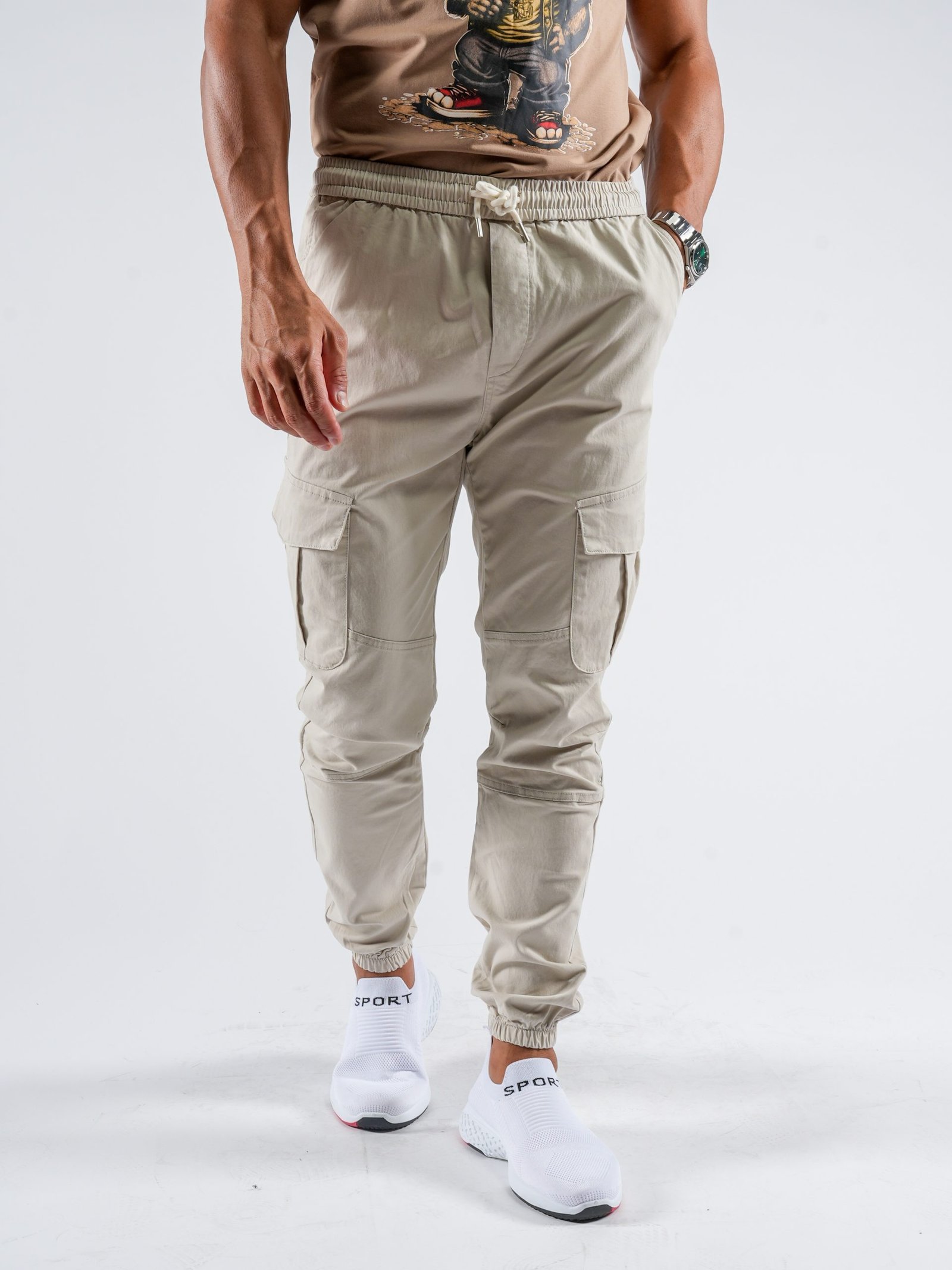 Men’s 100% Cotton Cargo Jogger Trousers – Utility Pocket Design