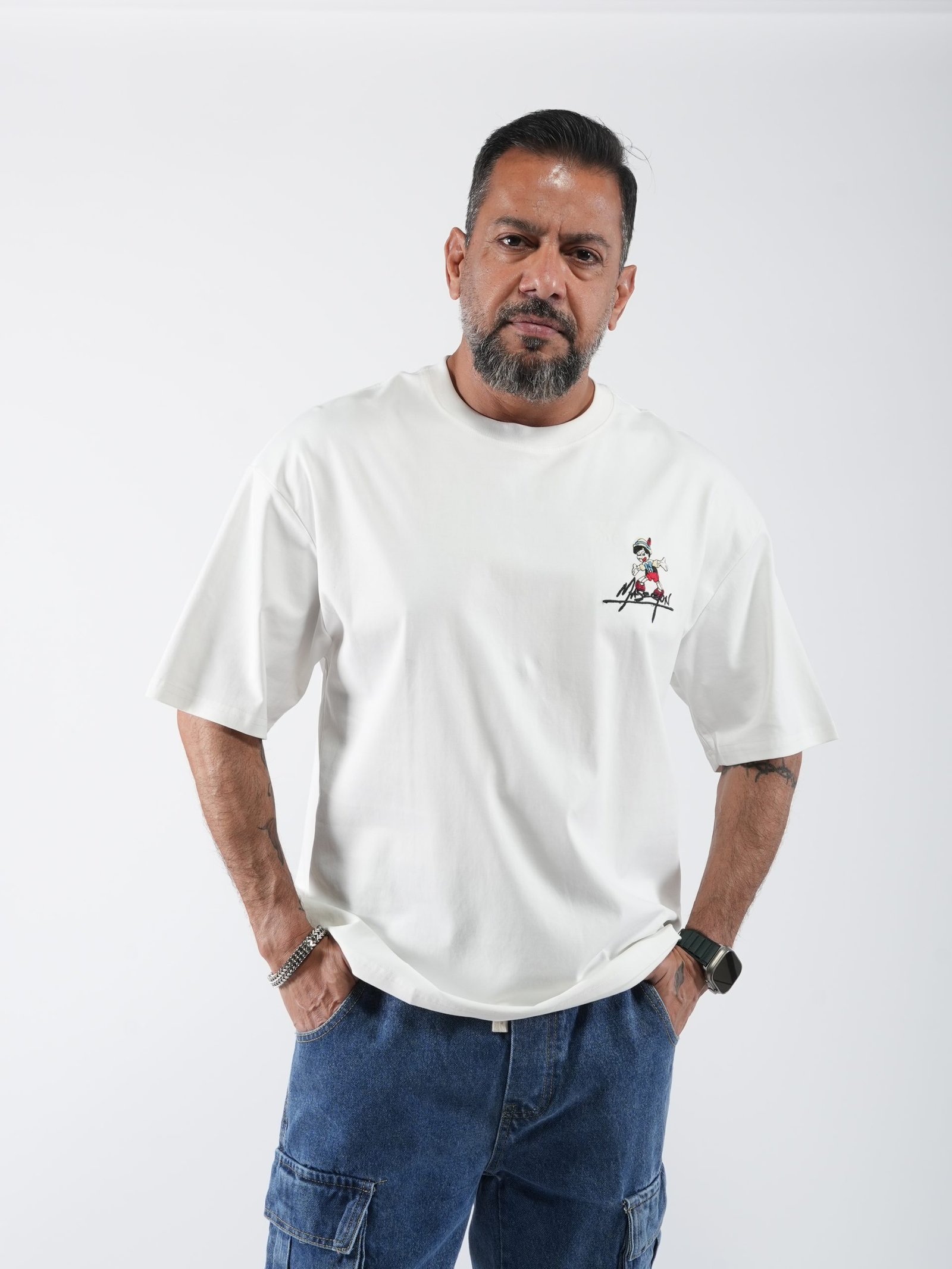 Men’s Oversized Dropped Shoulder Graphic Tee - Pinocchio Print