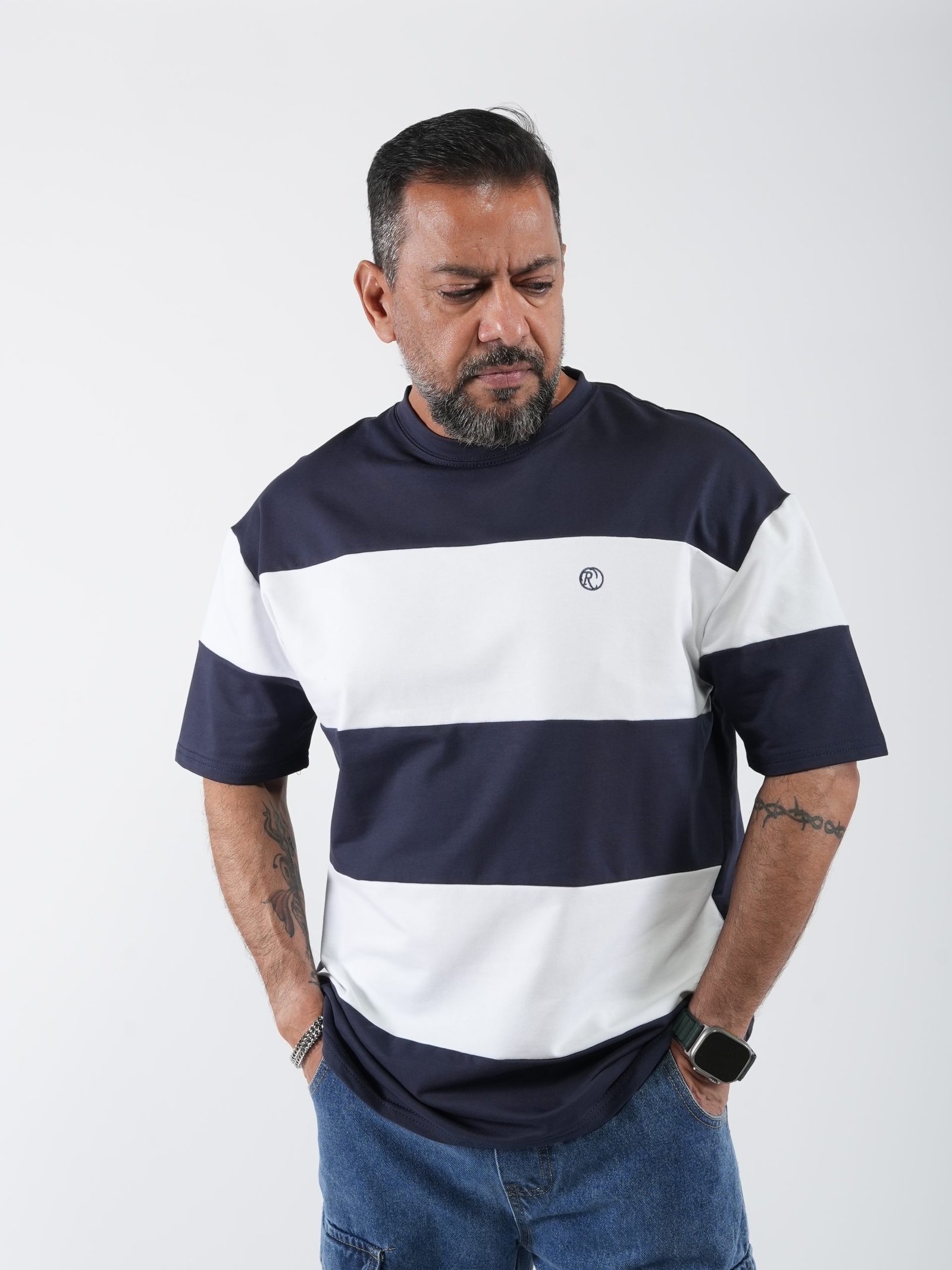 Men’s Dropped Shoulder Stripe Tee – Two-Tone