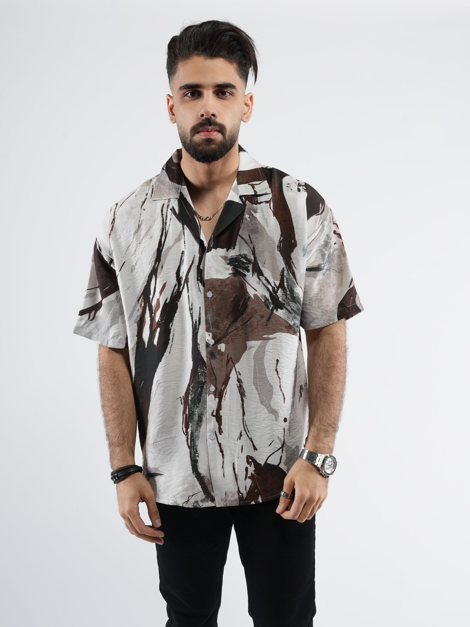 Men’s Oversized Printed Shirt H/S - Abstract Pattern