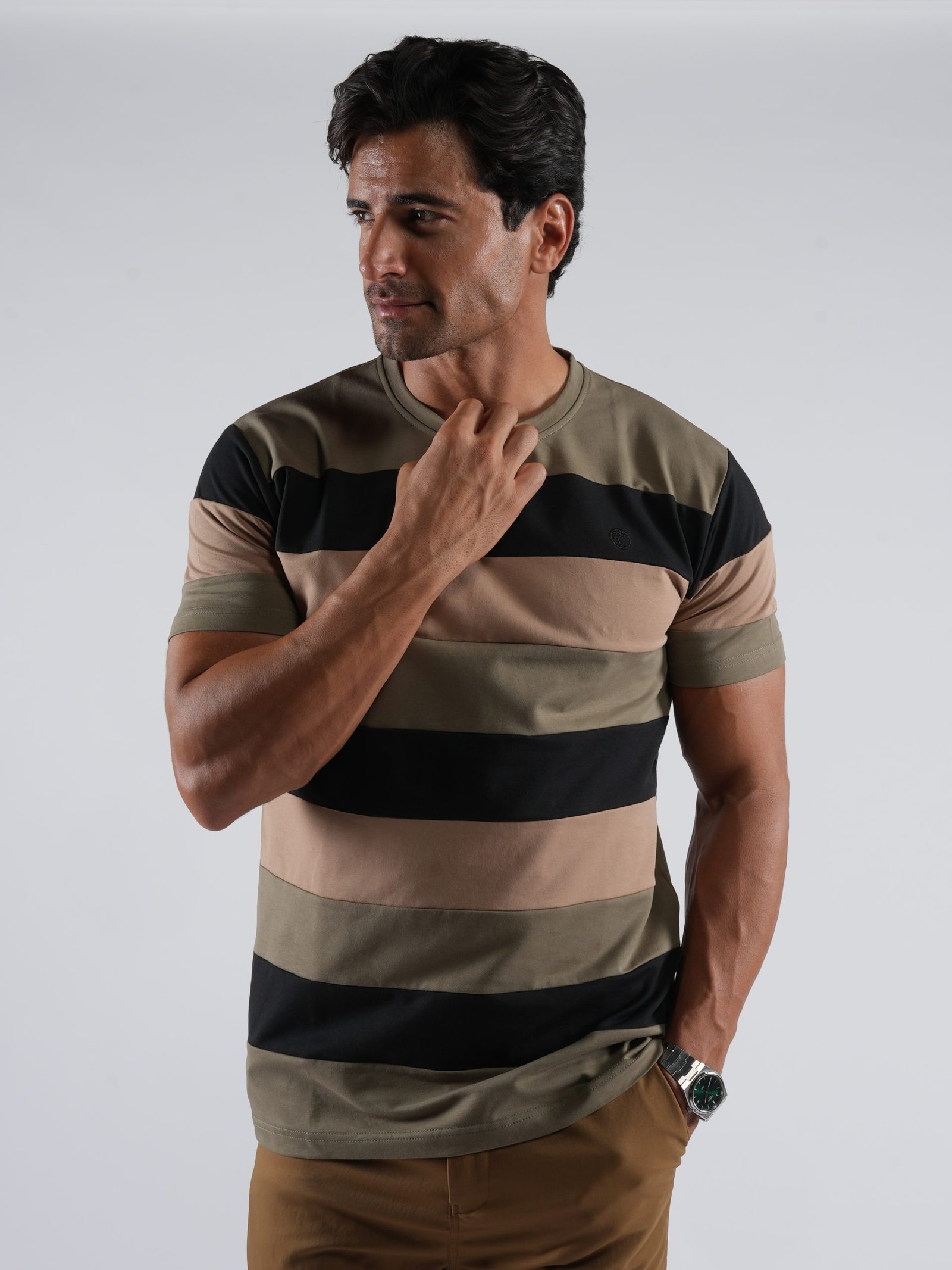 Men’s Striped Casual T-Shirt – Cotton Blend, Streetwear