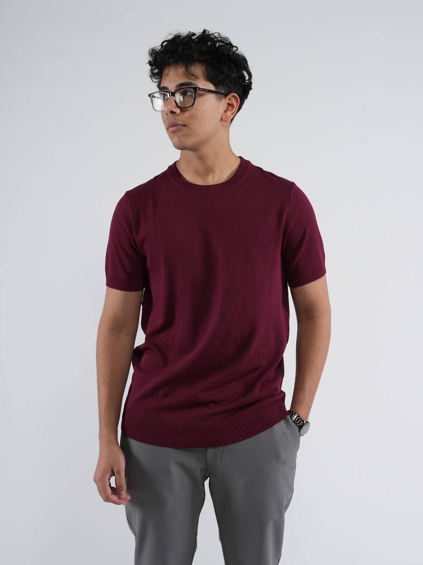 Men’s Lightweight Crew Neck T-Shirt – Polyamide Knit, Stretch Fit