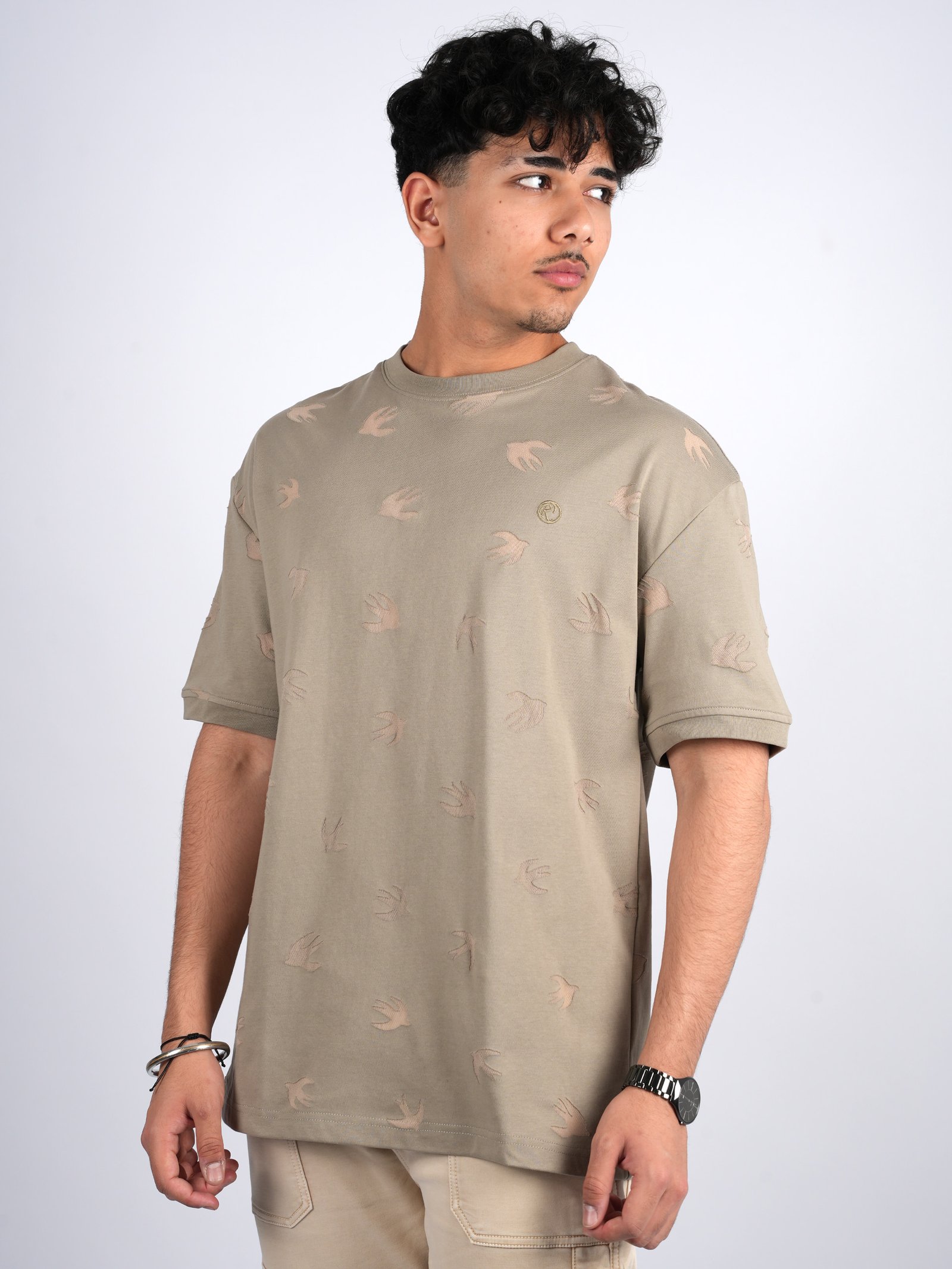Men’s Oversized Bird Printed T-Shirt